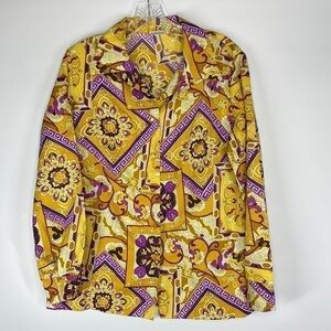 Vintage Pykettes Long Sleeve Yellow Purple Secretary Grannycore Blouse